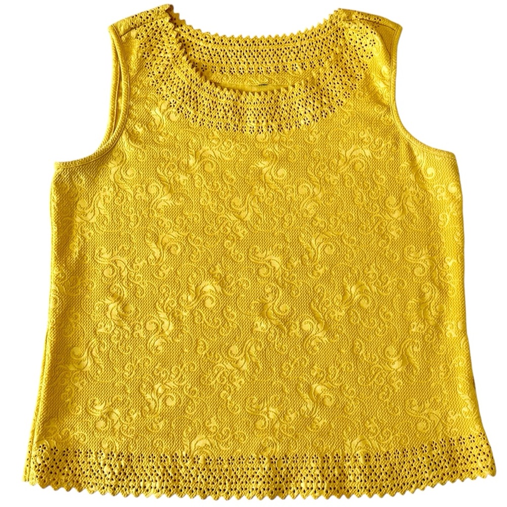 Vibrant Yellow Sleeveless Top Cut-Outs at Neck/Hemline Stretch Knit Sz-Large‎